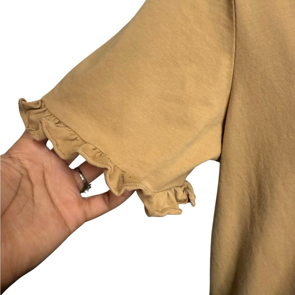 Princess Polly Roxy Ruffle Sleeve Top Feminine Minimalist Capsule Tan Size 4 - Picture 6 of 10